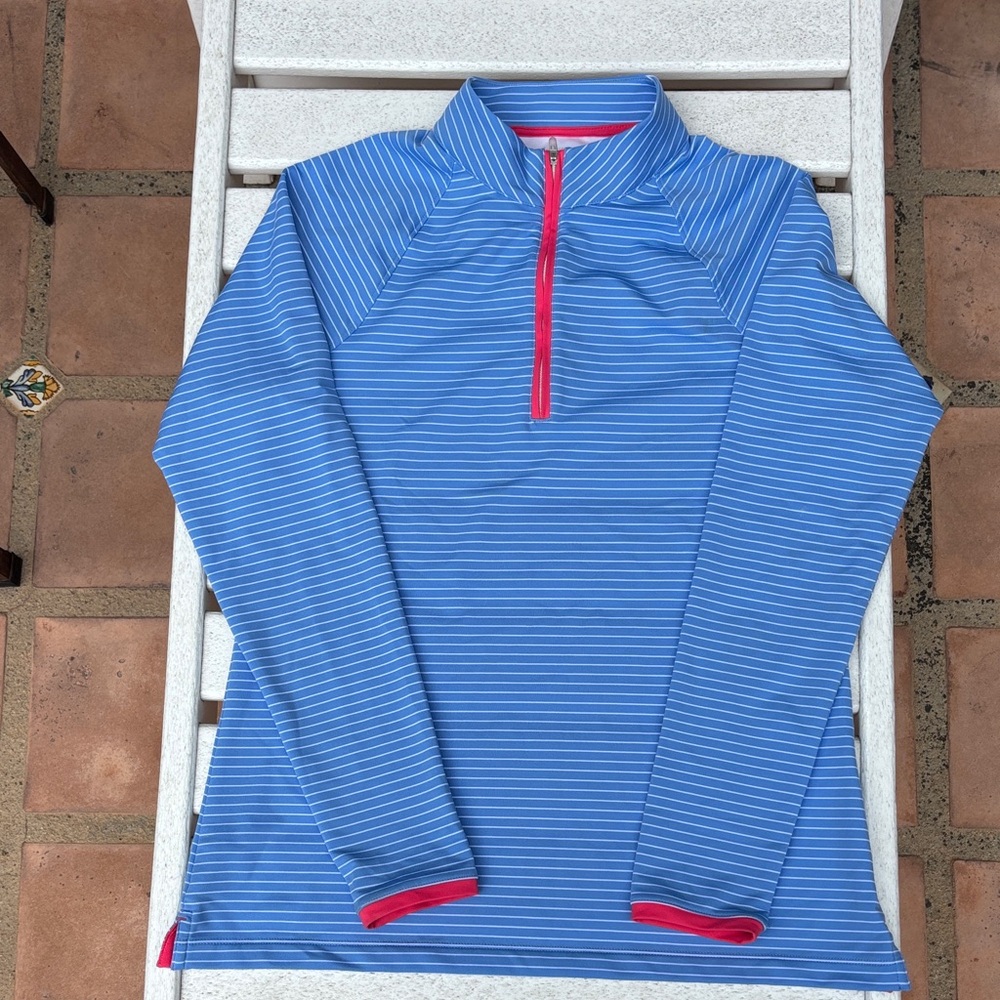 Peter Millar Light Blue Striped Quarter-Zip